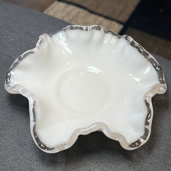 Vintage Other - Vintage Fenton silvercrest clear white milk glass ruffle dish trinket dish